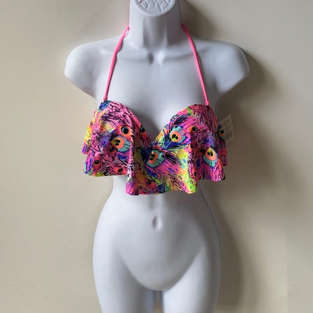 Breaking Waves Peacock Pushup Flounce Bikini Top,M - image 4
